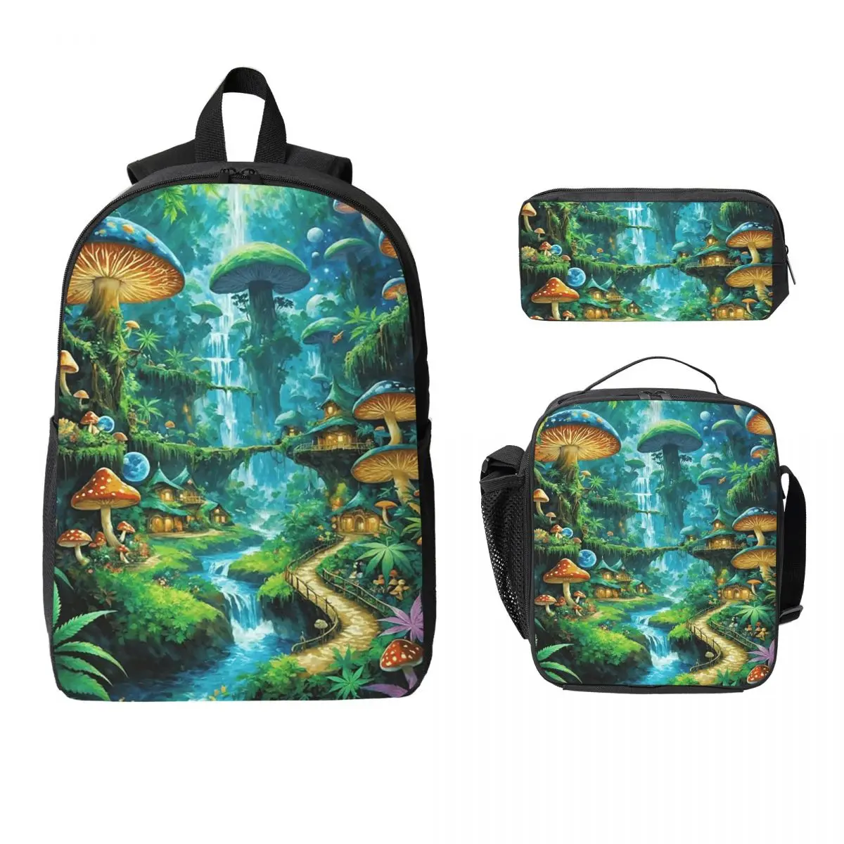

Mushrooms Forest Art Backpack Boys Girls BookBag School Bag Laptop Shoulder Bags 3ps Insulated Lunch Bag Pencil Case