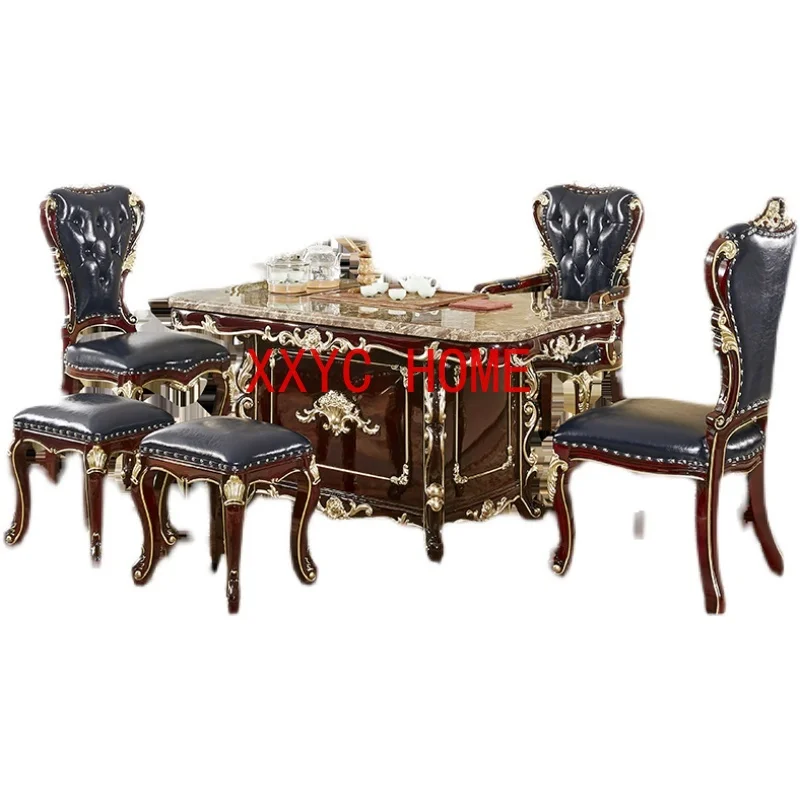 European-Style Balcony Household Solid Wood Red Sandalwood Table-Chair Set Automatic Boiling Water Tea Table