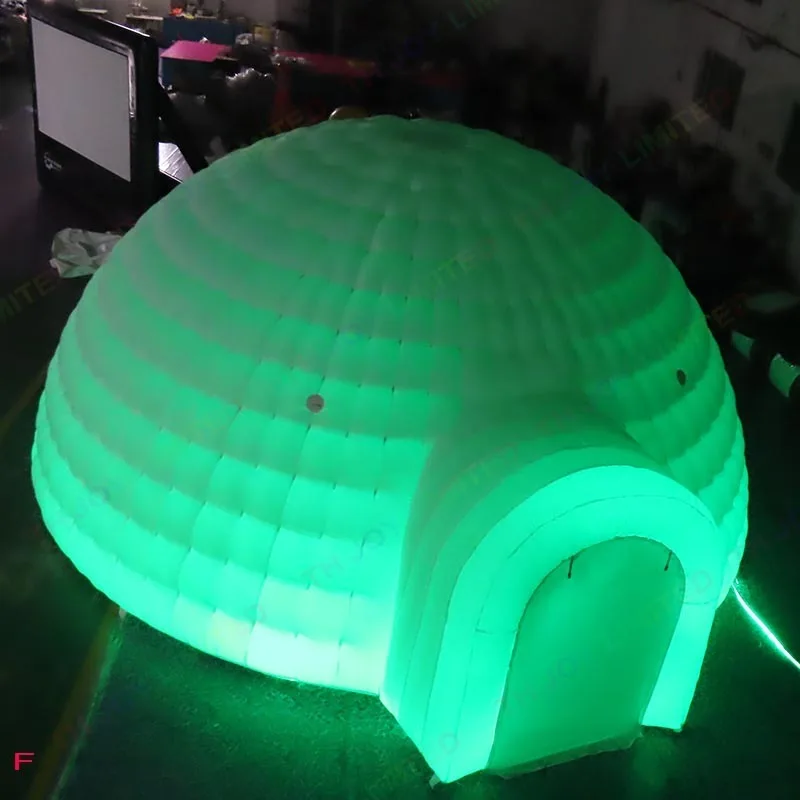 Inflável Igloo Dome tenda com luz led, estrutura branca oficina, atividades ao ar livre, festa de evento, casamento, 6m de diâmetro