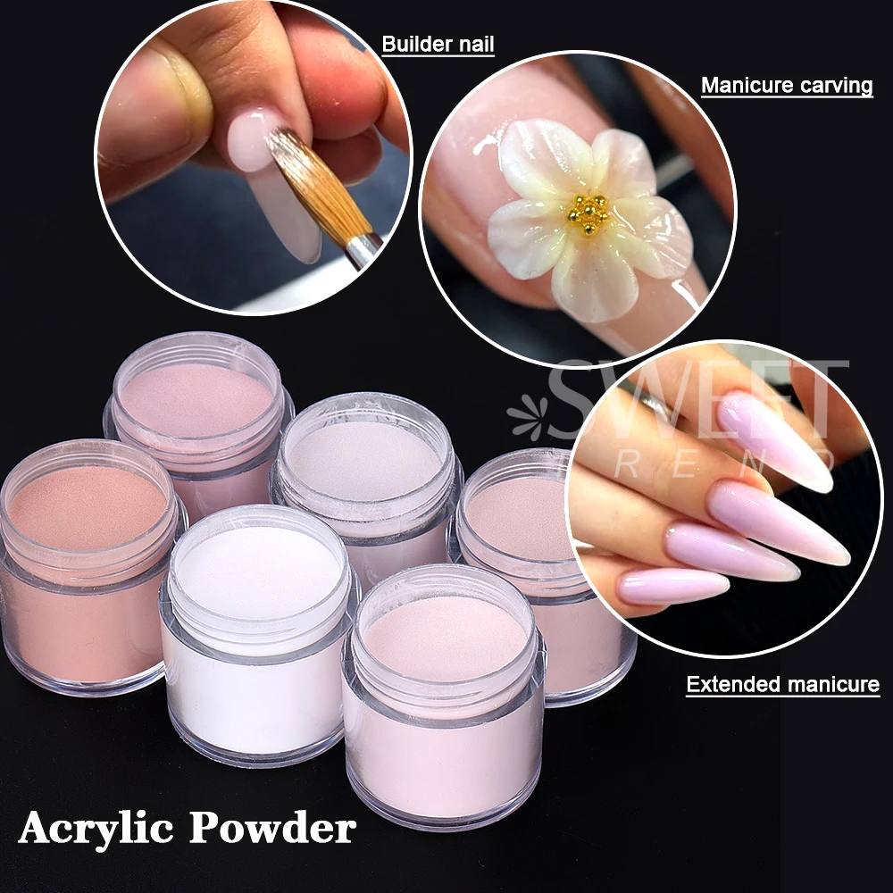 Poudre acrylique professionnelle pour ongles, 6 couleurs, rose, marron, blanc, Nude, polymère pour pointes 3D françaises, sculpture, Extension d'ongles, poudre acrylique