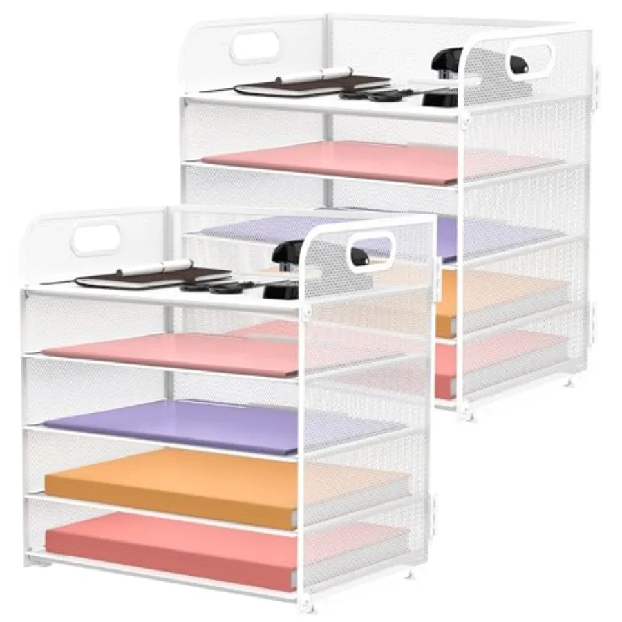 

Pack 5-Tier Desk Organizer with Handle Mesh Desk File/Paper Organizer Letter Tray for Office School and Home Easy Installation