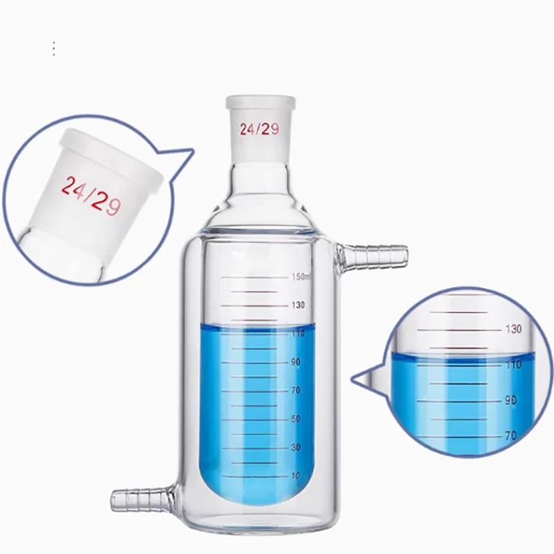 눈금 플라스크 25/50/100/500/1000ml 유리 고온 저항을 갖춘 단일 포트 이중층 재킷 반응 병