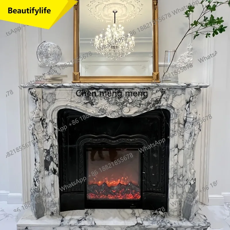 02M Marble natural white European carved fireplace living room heating decoration ornament