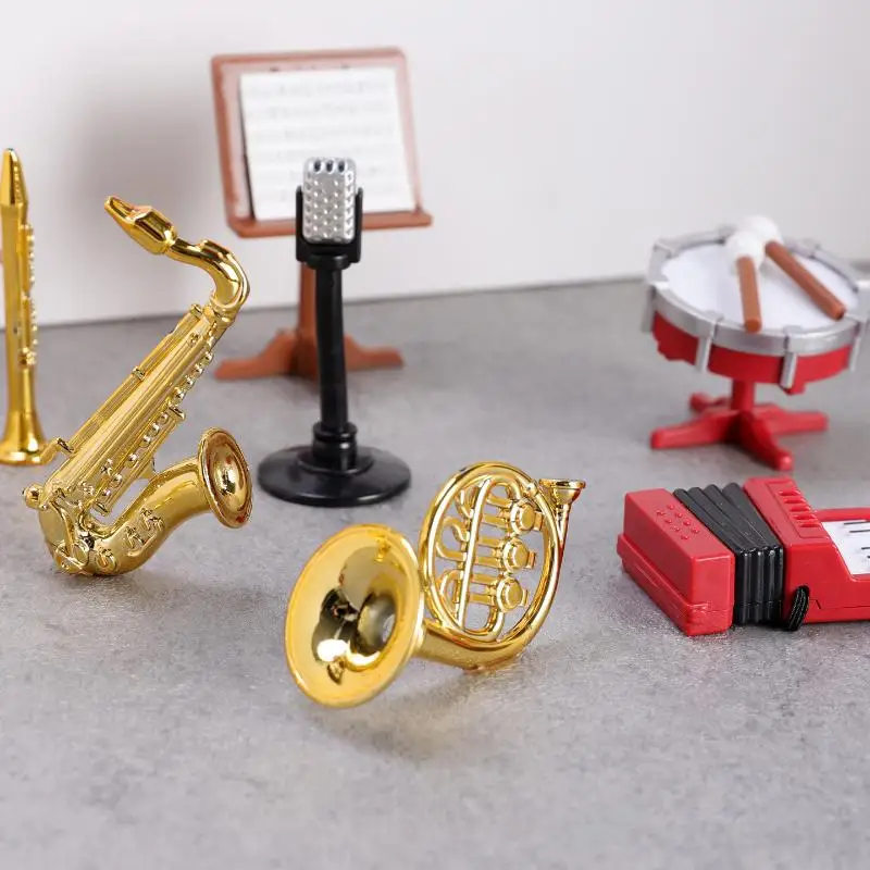1Set 1:12 Dollhouse Miniature Accordion Sax Classical Musical Instrument Model Ornament Doll House Accessories Home Decor Toy