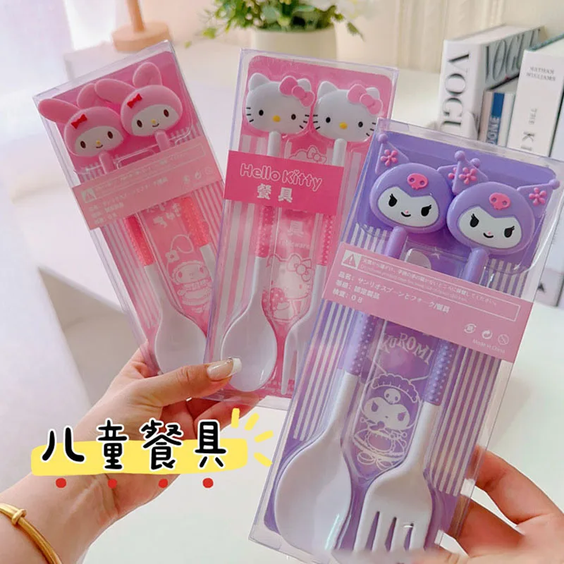 

Набор столовых приборов для Hello Kitty, милый аниме, мультяшная девушка Kt, общежитие, домашняя портативная вилка, ложка, аксессуары для пикника, студенческий подарок, целиком