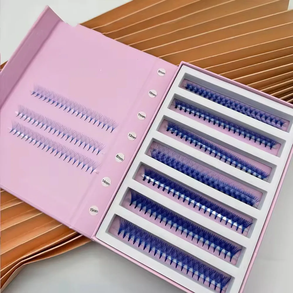 1000fans Colored Premade Volume Lash Fans 6D C D PINK PURPLE BLUE BROWN premium Korean PBT Sharp Pointy Stem Premade Lashes