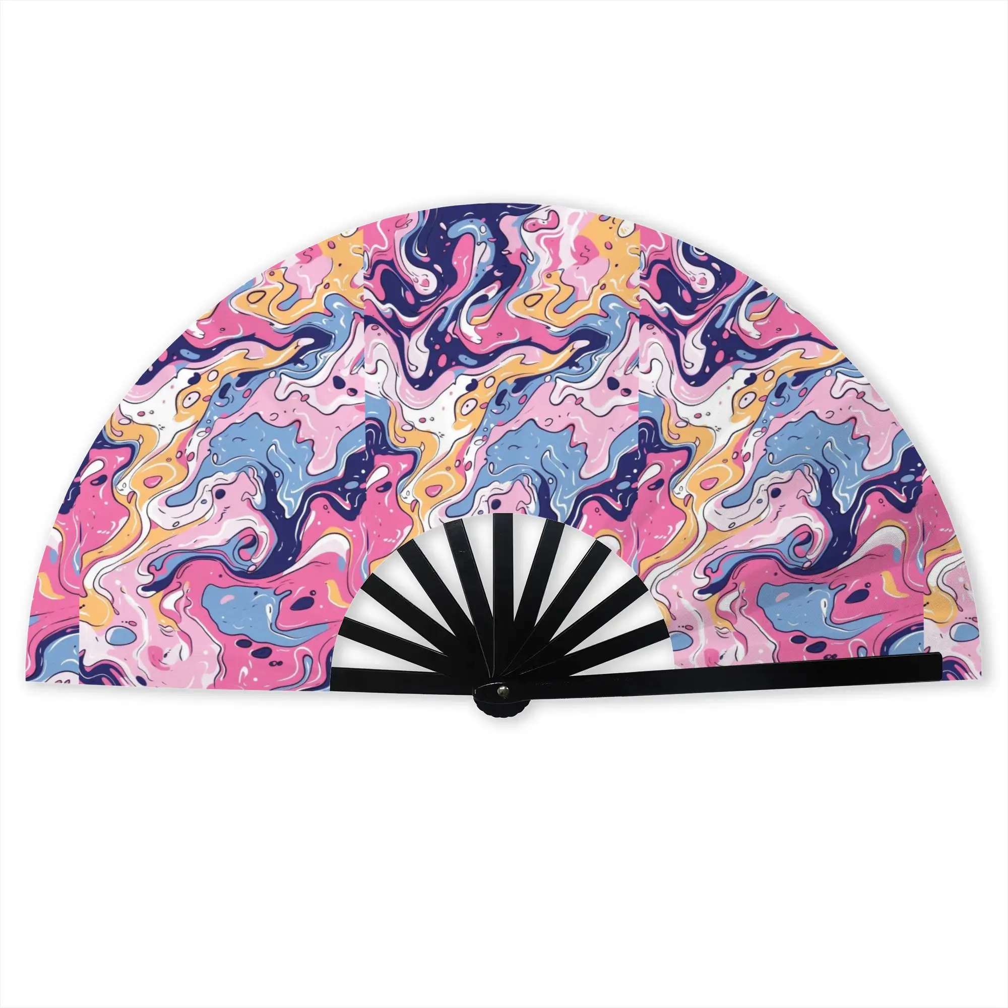 Tie Dye  Folding Hand Fan Personalized Abstract Style Color Polyester Fabric Fan Fashion Summer Accessory Decorative Fans