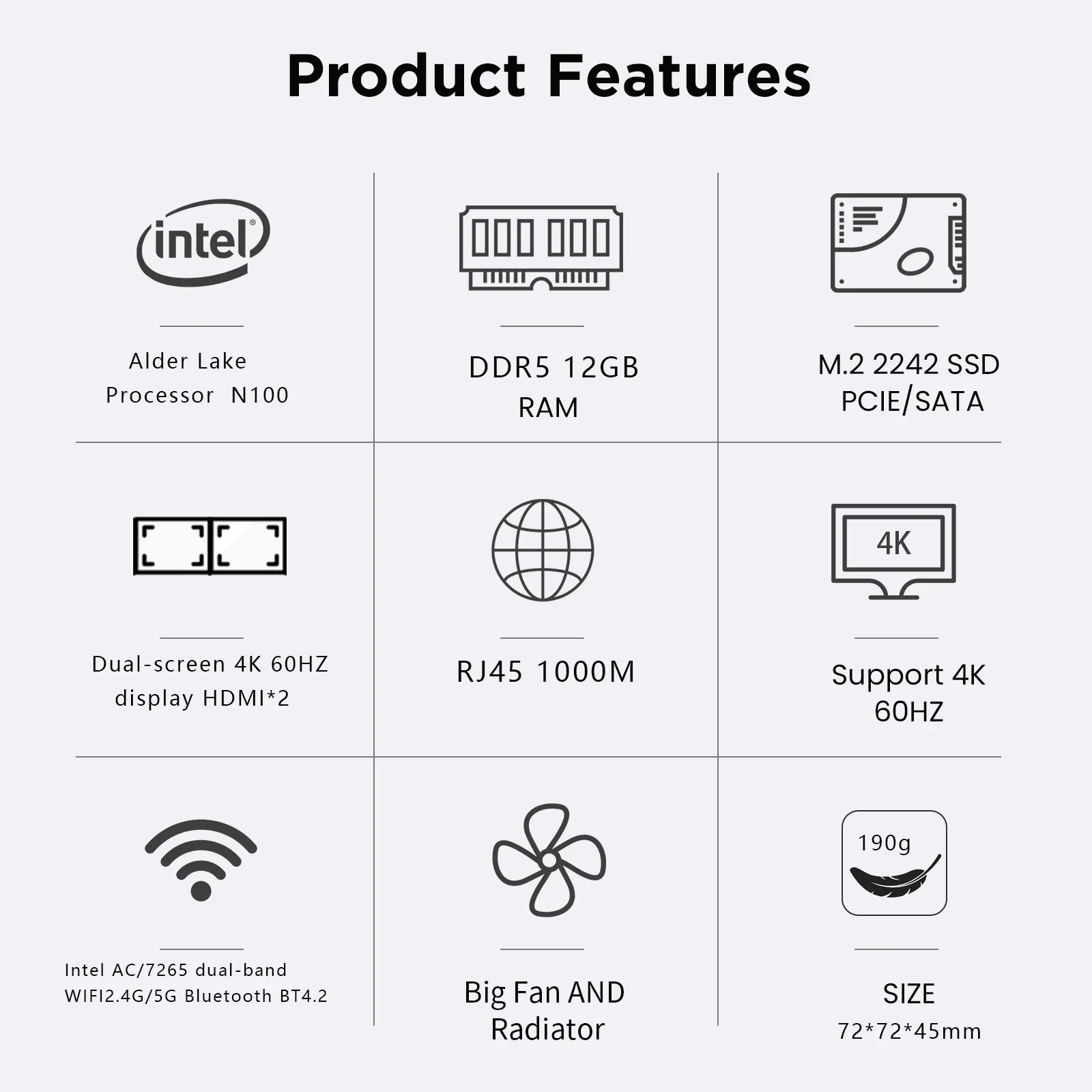 ZX01 Plus Windows 11 4-ядерный мини-ПК 12-го поколения Intel Alder Lake N100 DDR5 12 ГБ 512 ГБ 1000 м 5G Wifi5 BT настольный компьютер для игр