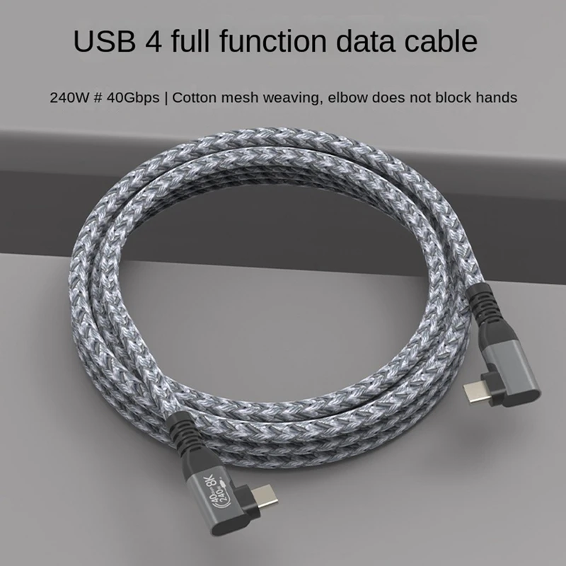 USB 4 90 Degree Angle Cable 40Gbps USB4 Elbow Type C Data Transfer Cable USB C PD240W Fast Charging