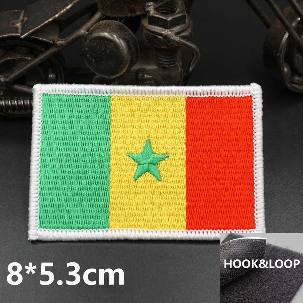 African Senegal flag Embroidery Patches with Sew on hook backing for Clothing