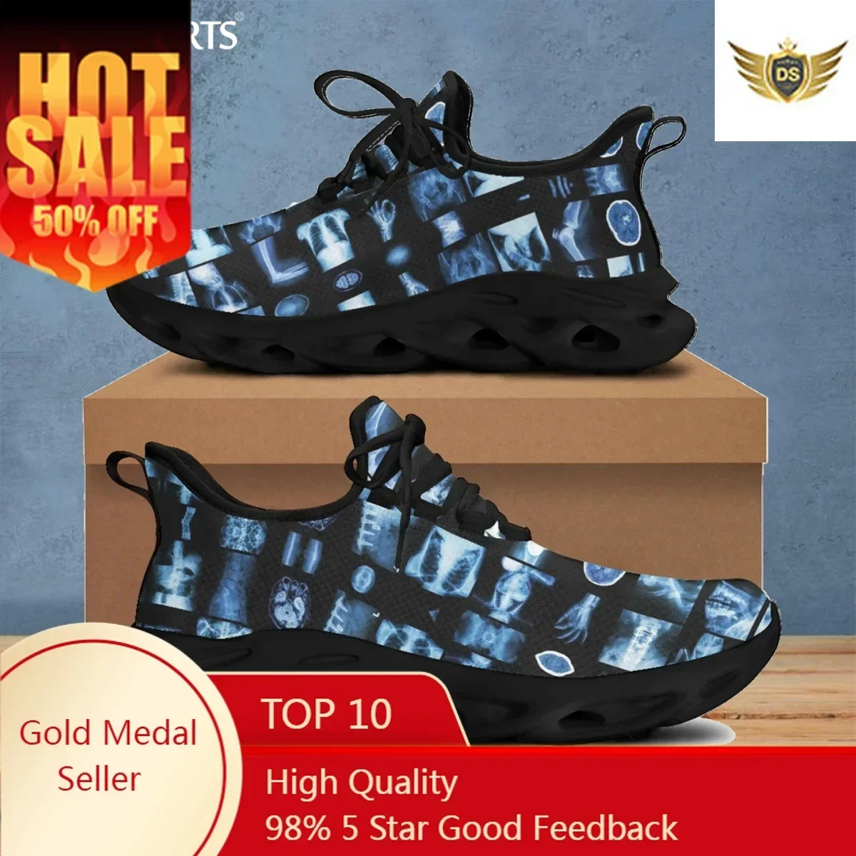 

Fashion Mesh Sneakers Shoes Radiologic Technologist Blue Print Women Lightweight Flats Footwear Zapatillas Hombre