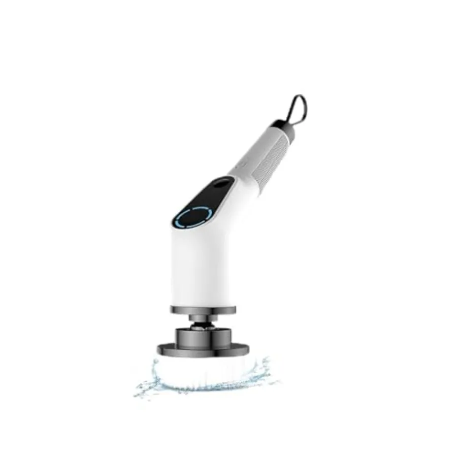 

Electric Spin Scrubber for bathroom cleaning, ABS plastic body, white color, cordless design with 8 replaceable brush heads