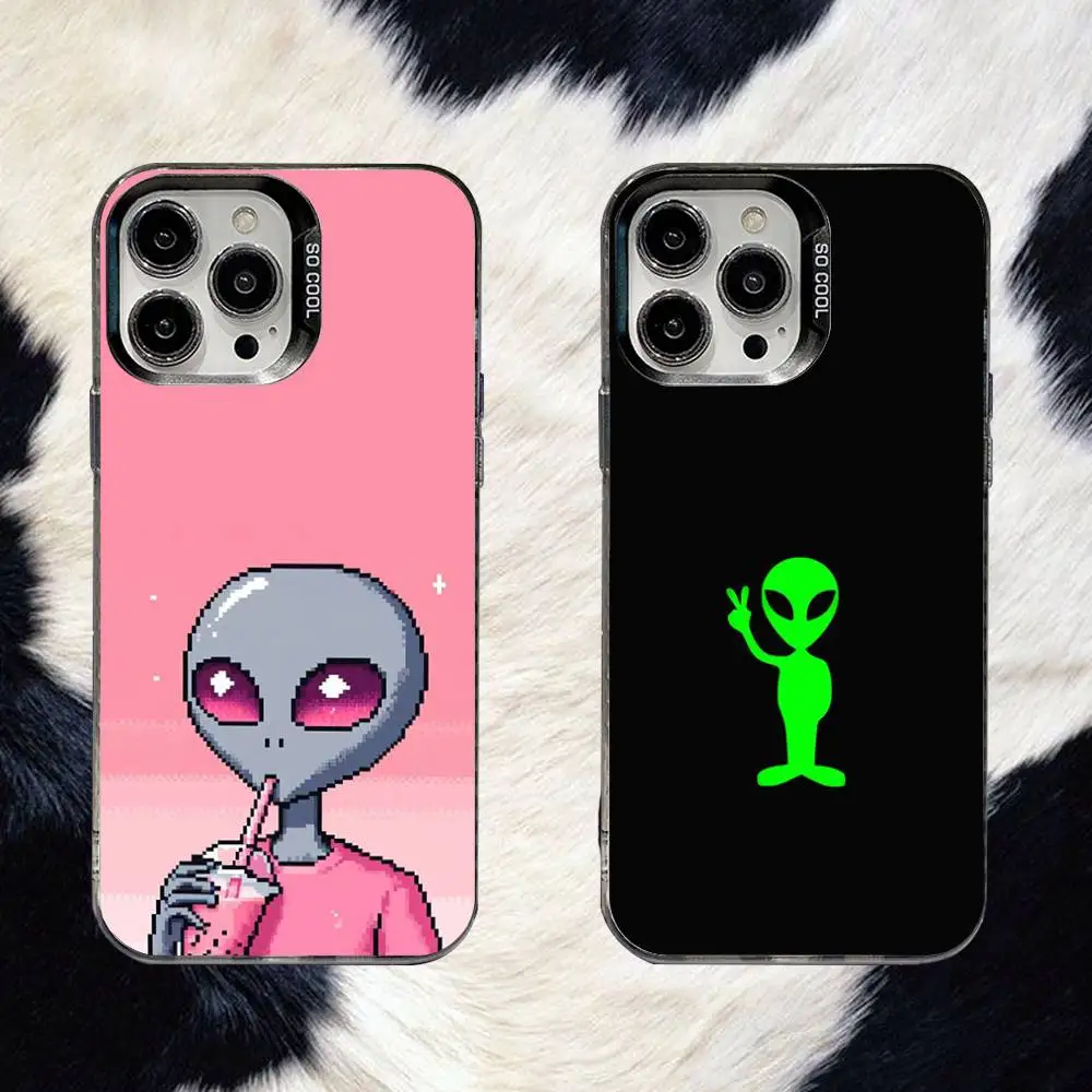 

Space Alien UFO Cartoon Phone Case For iPhone 16,15,14,13,12,11,8,7,Pro,Max,Plus,Mini,XS,SE Anti Fall Black Matte Hard