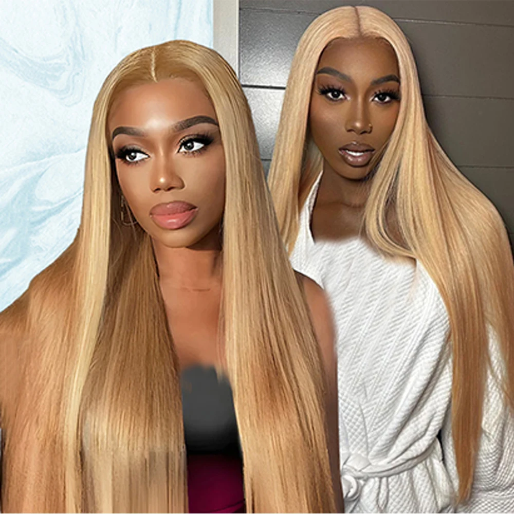 شعر مستعار بشري مفرود أشقر عسلي # 27 لون مستقيم الدانتيل الجبهة الباروكات 200% الكثافة 13x6 HD الدانتيل الجبهة شعر مستعار مستقيم الشعر البشري