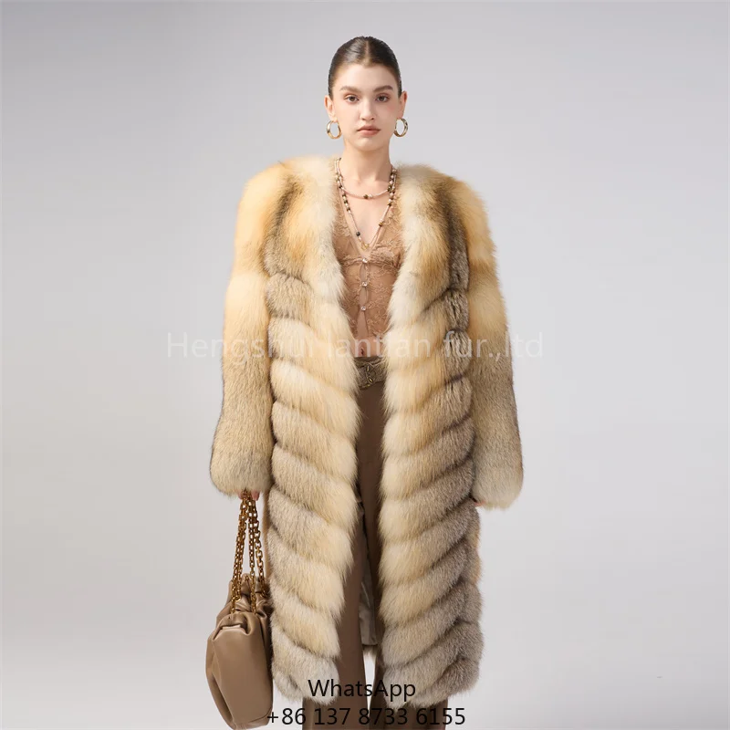 

Высококачественная модная шуба из натурального меха лисы, длинная зимняя пушистая шуба для женщин