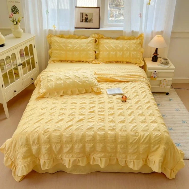 

New Fashion Solid Color Lovely 7D Bean Korean Version Seersucker Single Summer Cool Quilt Breathable Home Quilt
