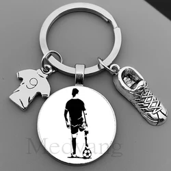 Football keychain boy girl silhouette art football player cabochon glass Keyring I Love football Gift Club Wholesale