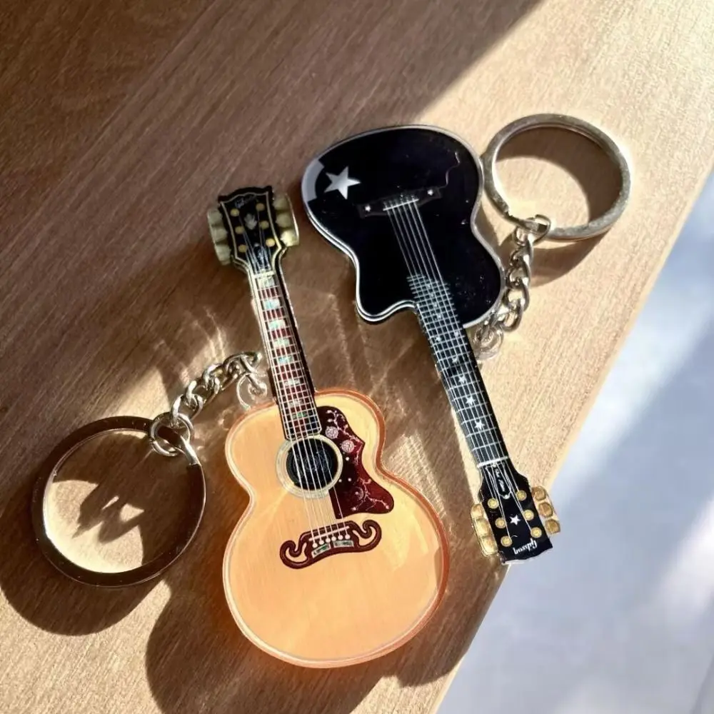 

Handmade Hand-Painted Guitar Keychain Lightweight Decorative Wooden Guitar Charm Acrylic Unique Design Acrylic Guitar Pendant