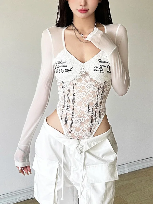 

Pure Color Lace Hollow out Jumpsuit Street Sle Low Waist ort orts Polyester Fiber Bungee Jump Suit Summer Collection