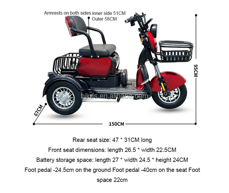 2024 800W EV Tricycle 3 Wheel Electric Tricycle Trike for Sale