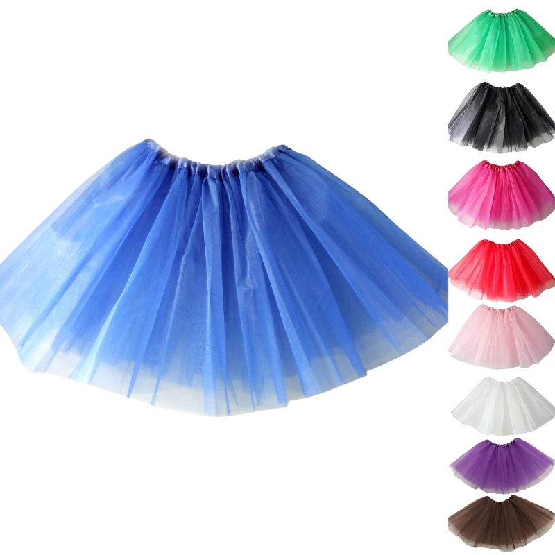 Three Layered Ballet Dance Tutu Skirt For Adult Girl Classic Solid Half Skirt Mesh Mini Pleated Dress Elastic Party Petticoat