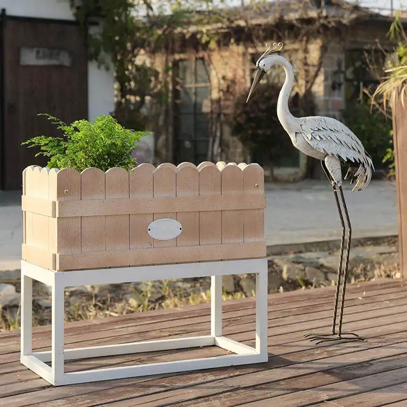 Antiseptic wood flower box Movable wood trough planting box Flower basket Outdoor courtyard Garden balcony Decorative fence