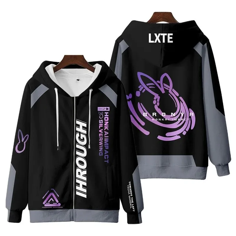 Anime Honkai Impact 3 Bronya Zaychik Cosplay Costume Unisex 3D Hoodie Sweatshirt Y2K Streetwear Hip Hop Zipper Hooded Jacket