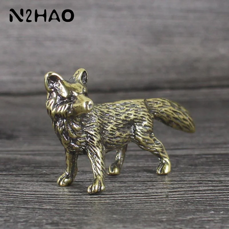 Solid Brass Fox Figurines Miniatures Desk Ornaments Tea Pet Crafts Retro Small Animal Statue