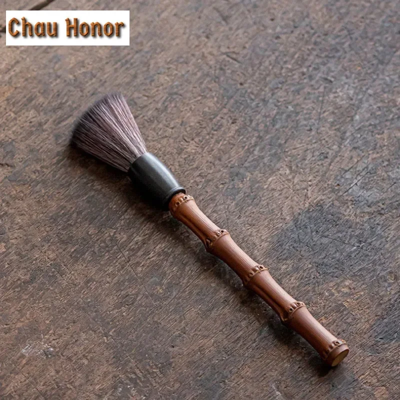 Cepillo de té chino de Kung Fu hecho a mano de cuerno de buey negro, cepillo para limpiar la tetera, cucharas de té de raíz de bambú, piezas para la ceremonia del té, herramienta para set de té