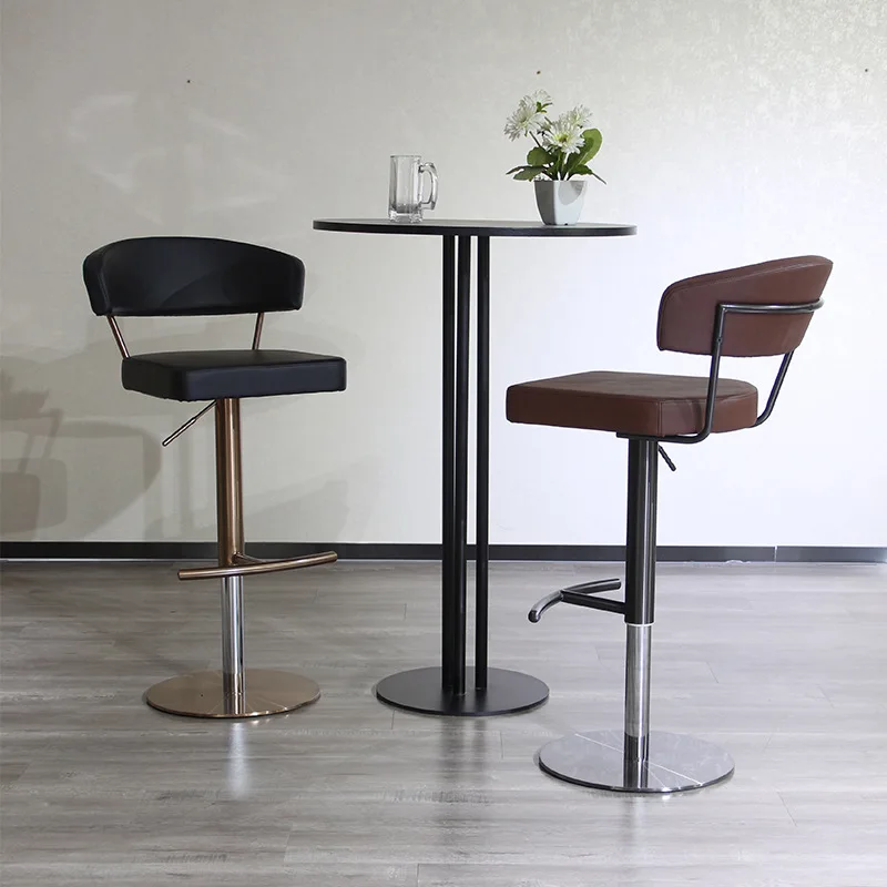 &c Nordic Modern Iron Bar Chair Simple Brown Black High Bar Stool Home Lift Rotating Leather