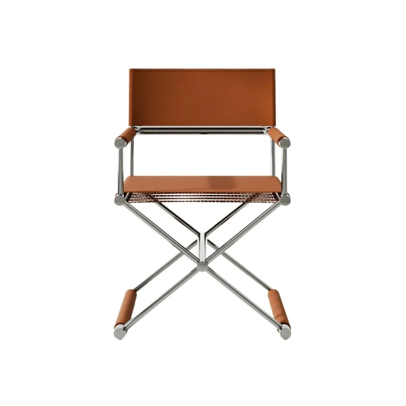 Stainless steel saddle leather director chair designer Italian minimalist dining chair hotel clubhouse negotiation chair