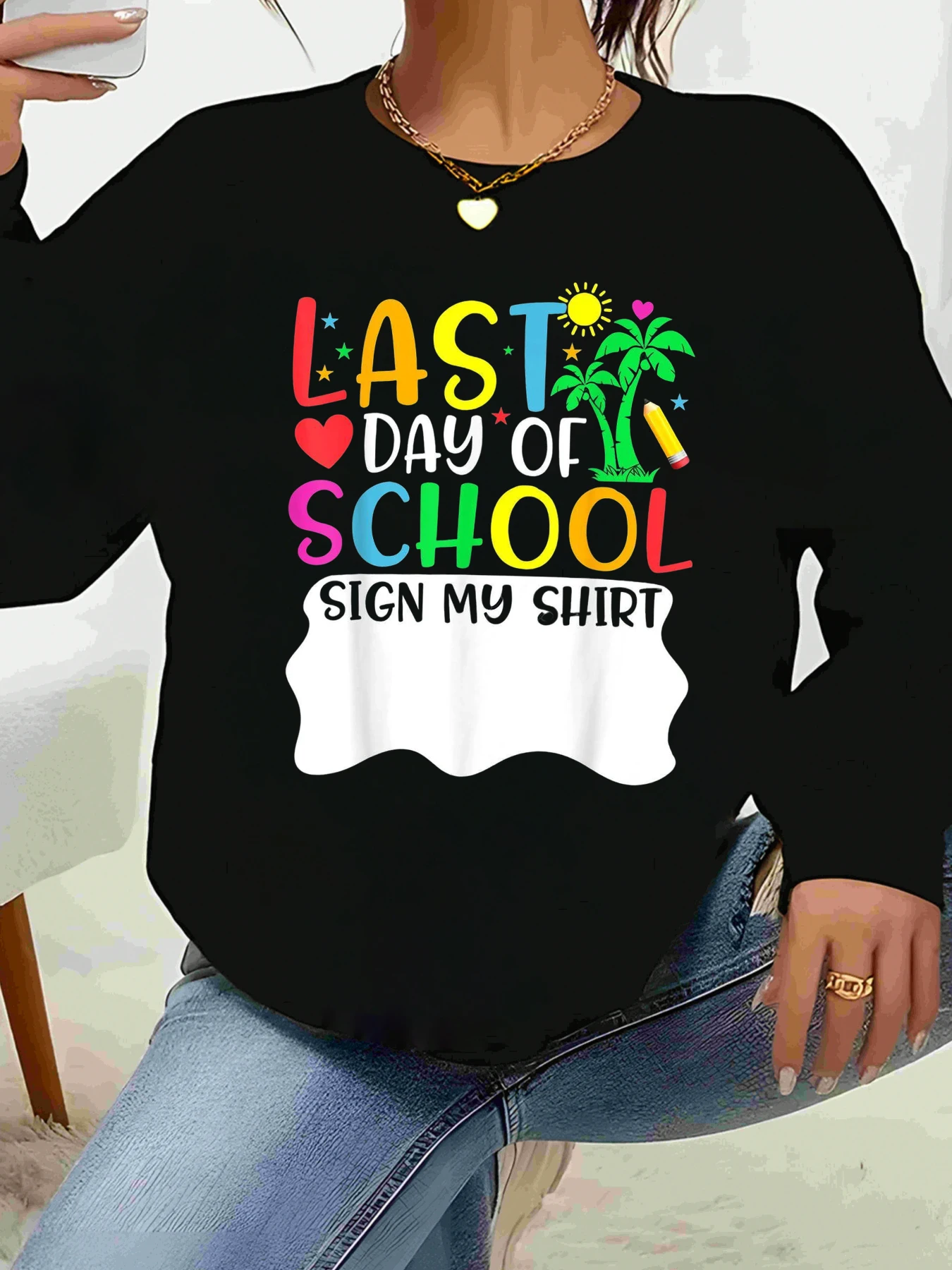 最終日のお祝いサイン付きシャツプリント長袖トップス卒業祝い子供とティーン向けウェア