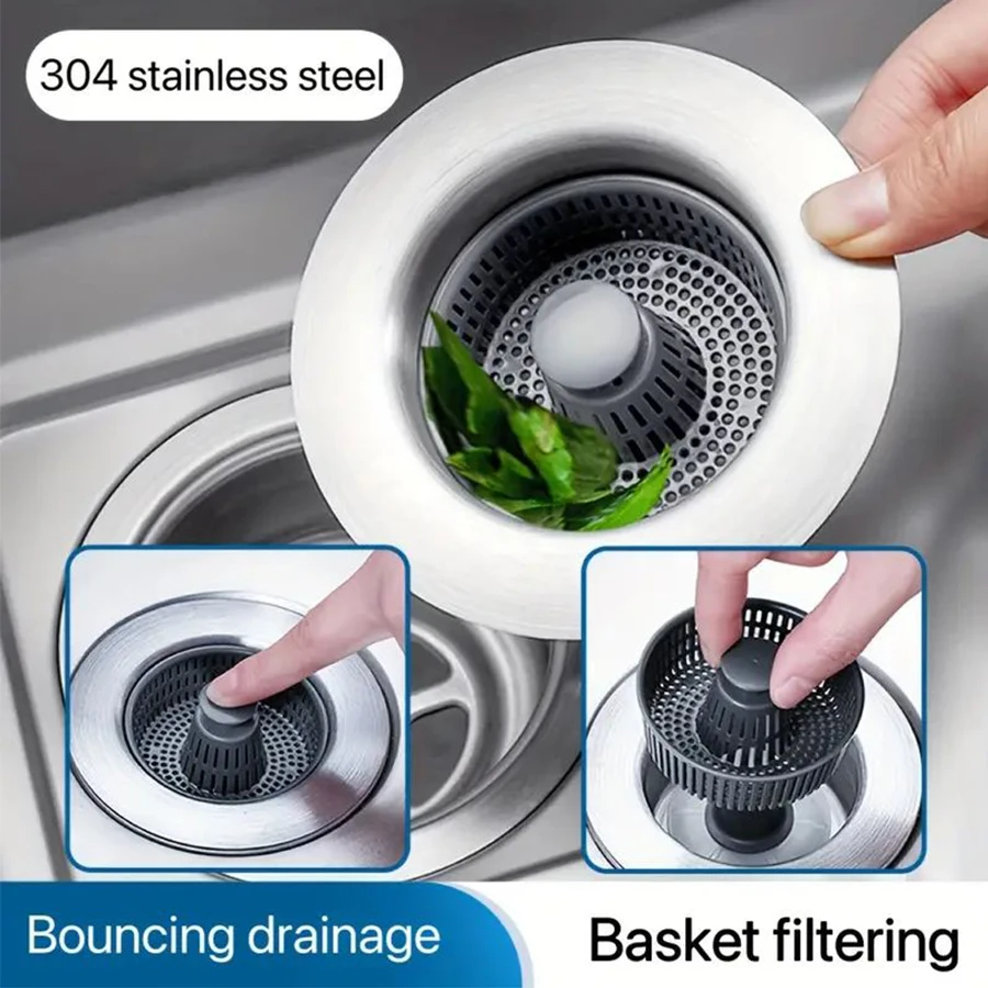 

1pc304 stainless steel kitchen sink with drain plug, pressure sink, spring core, filter, anti-clogging accessories