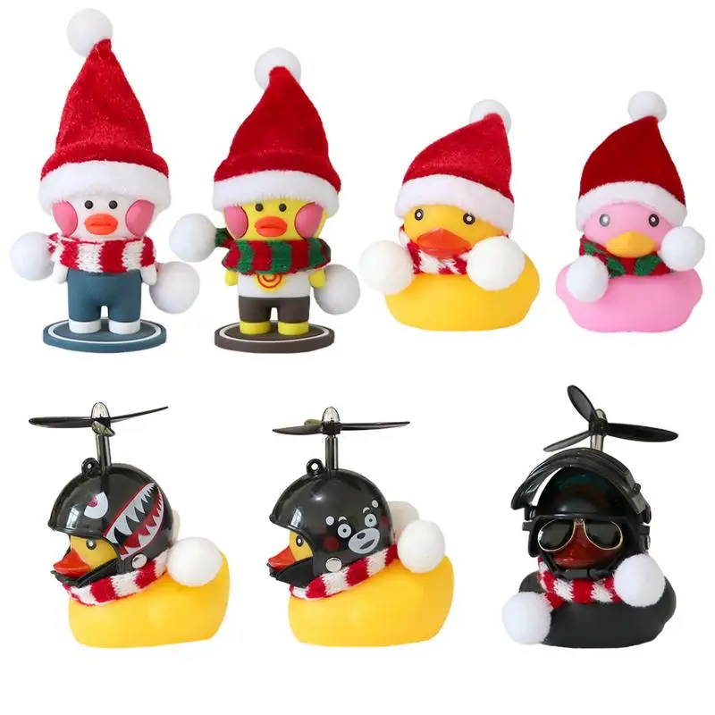 Car Ornaments Cute Yellow Duck Christmas Rubber Ducks Toys Auto Dashboard Decor Interior Mini Hat Duck Motor Accessories Decor