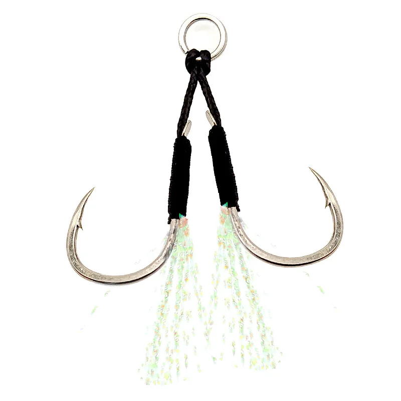 

10Pair Fishing Hook Jig Lure Assist Hook Sea Water Slow Jigging Fishjig Double Barbed Peche Feather Jig Head Hook Accessories