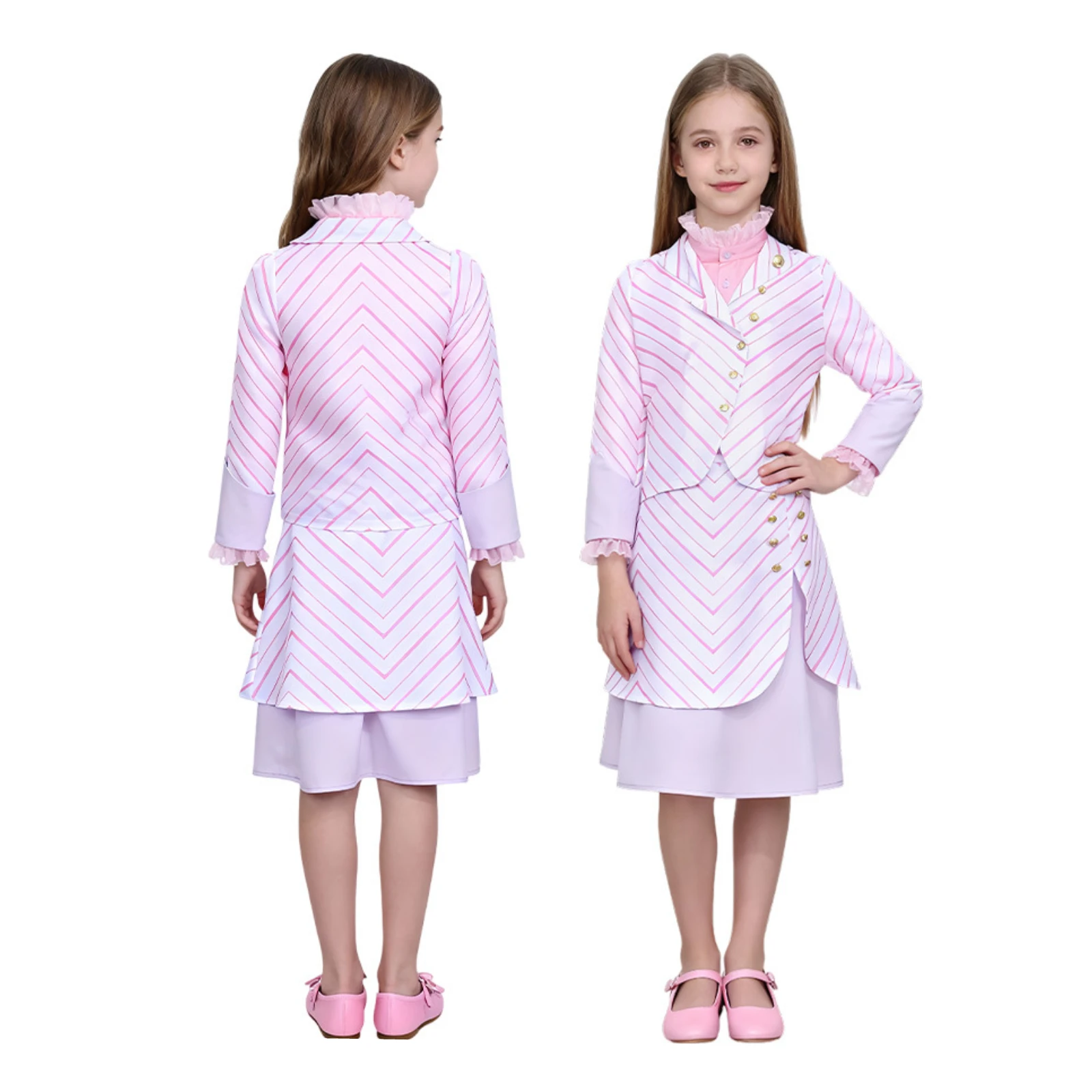 

Glynda Cosplay Costume Musical Witch Kids Dress Girl Pink Stripe Set School Uniform Halloween Carnival Party Set