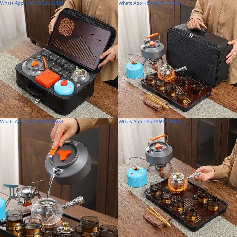 Car mounted outdoor glass tea set camping stove boiling tea portable travel tea set kettle set