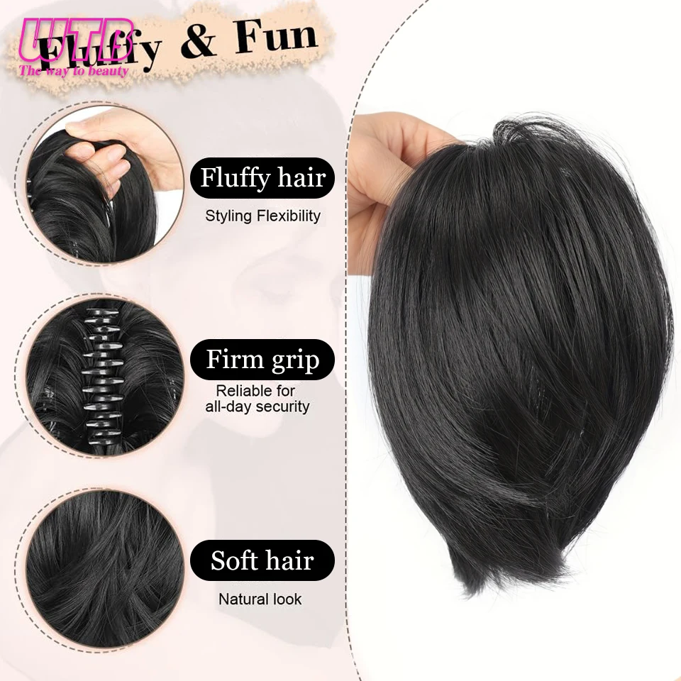 Synthetic Claw Clip in Straight Hair Bun 9 Inch Short Ponytail Extension Short Straight Wigs for Women Fake Heat-resistant hair