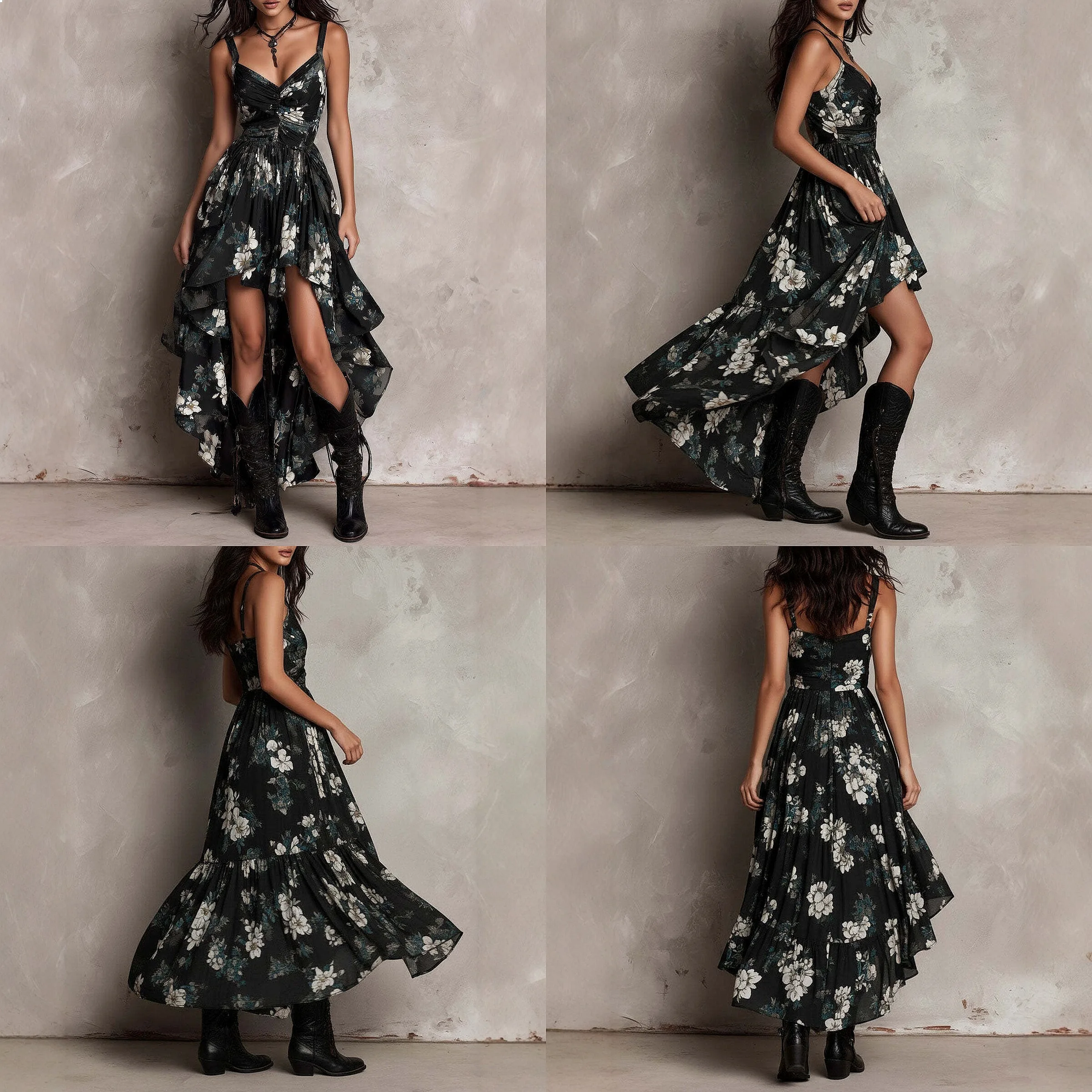 

New Fashion Printed V Neck Sling Dress Women V Neck High Slit Long Dresses Spring Summer Vacation Bodycon