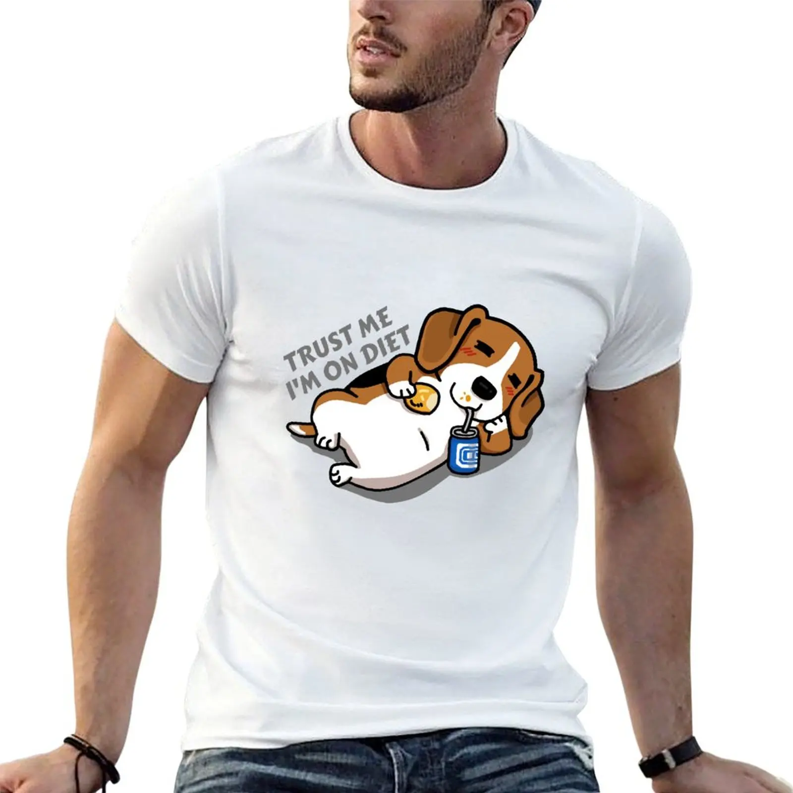 T-shirt « Trust Me I'm On Diet Beagle » pour homme, t-shirts graphiques pour homme, pack de t-shirts en coton blanc