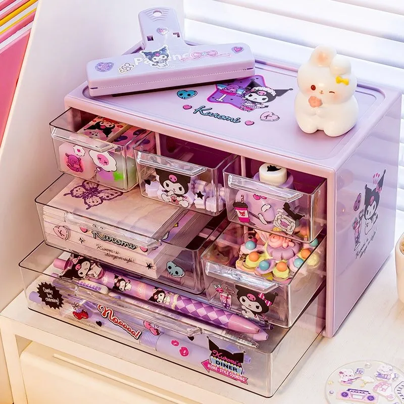 Sanrio New Hello Kitty Kuromi My Melody Cinnamoroll Storage Box Desktop Decorations Fashion Trend Sense of Luxury Storage Box
