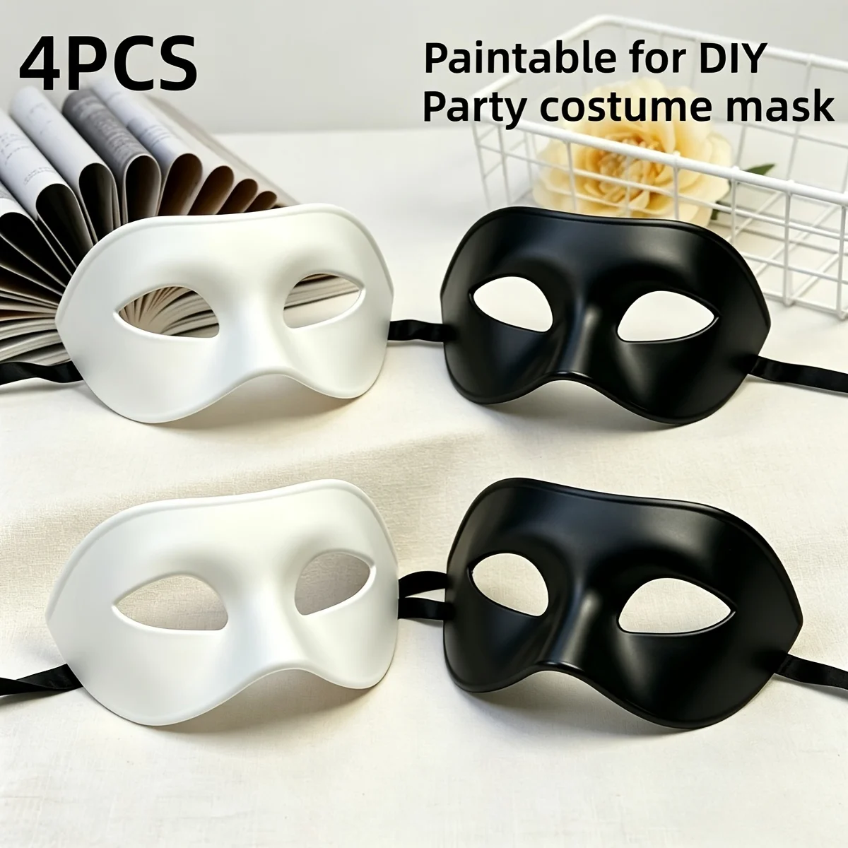 4pcs Black White Venetian Masks Colorable Durable Halloween Carnival Costume Party Activities Sexy Prom Masquerade Cosplay Half