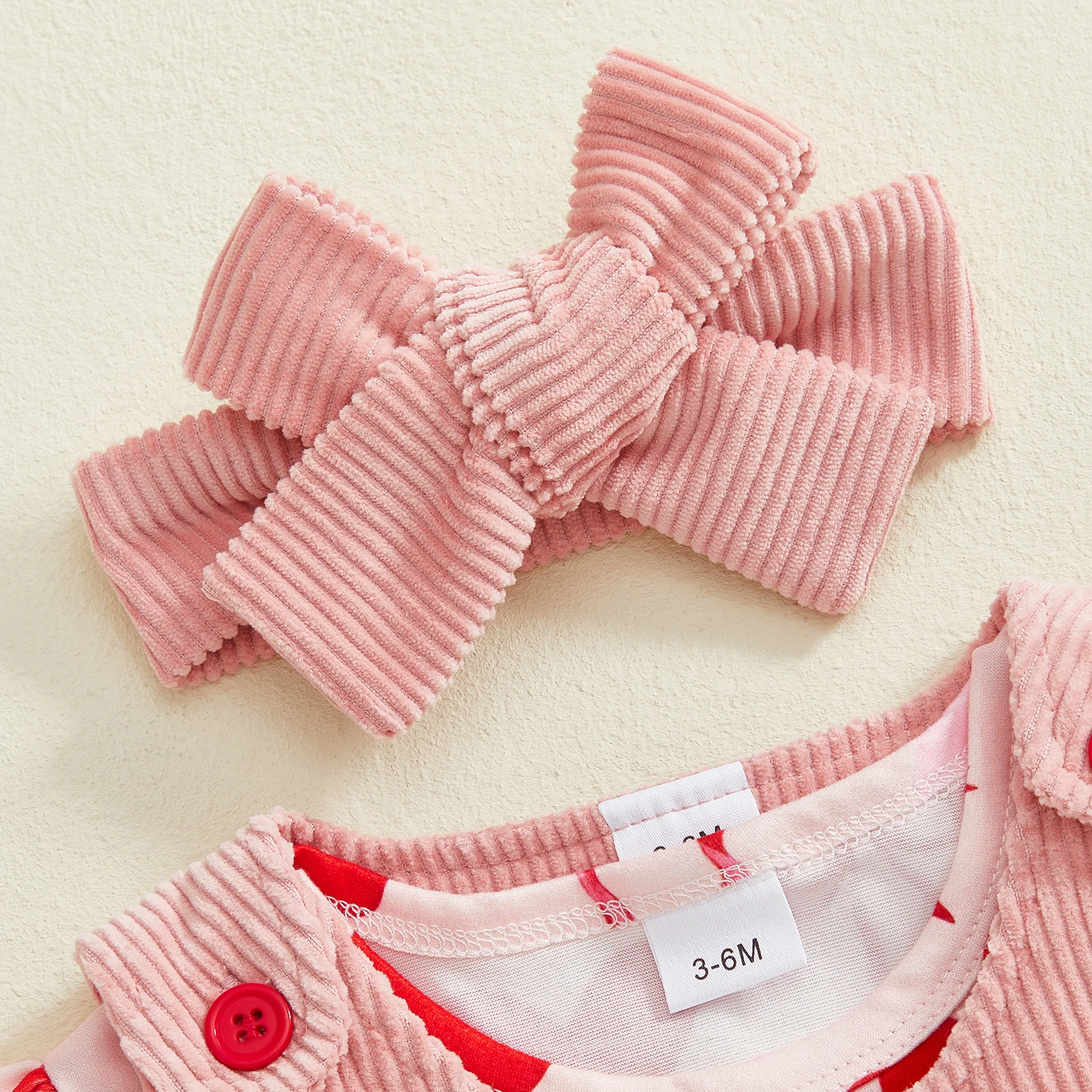 

3 шт., осенний наряд для маленьких девочек, комбинезон с длинными рукавами и принтом сердца, комбинезон с вышивкой, платье, повязка на голову на День Святого Валентина