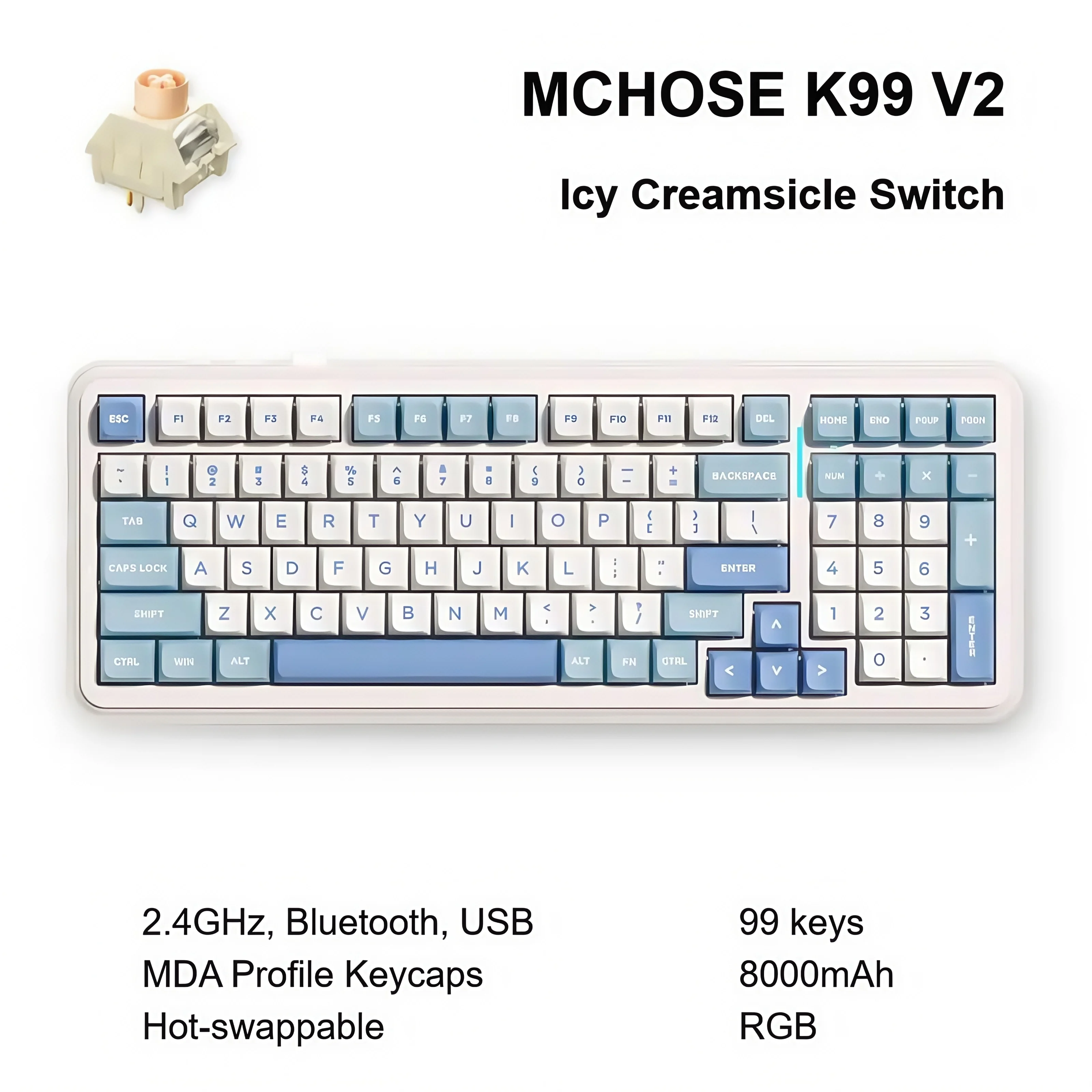 MCHOSE K99 V2 Wireless Gasket Mount Mechanical Keyboard Customized Gaming Office Keyboard RGB Tri-Mode 8000mAh Hot Swappable