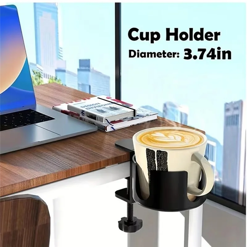 

VELIF-Table Cup Holder Strong Detachable Clip On Drink Holder Clamp Desk Organizer Deskside Bottle Holder For Dining Room