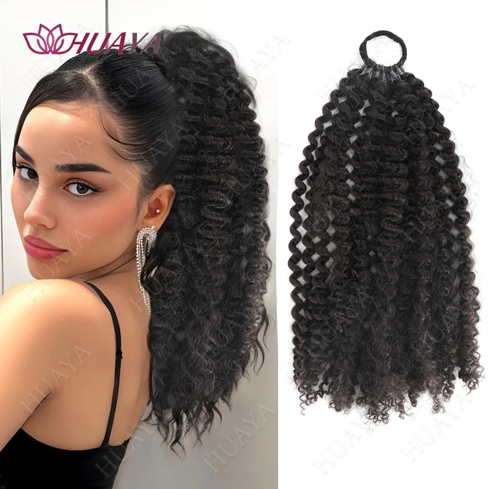 

Синтетический черный хвостик, 20-дюймовый вьющийся хвост с глубокими волнами для женщин, термостойкий шиньон с запахом