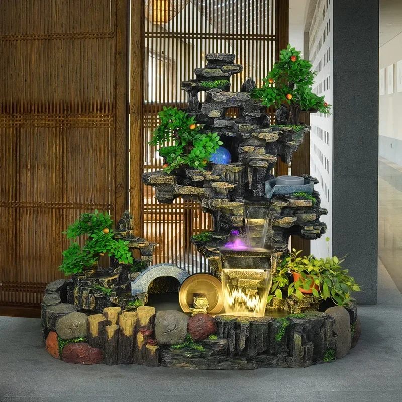 

Large floor-to-ceiling rockery, flowing water fountain ornament, indoor water feature decoration, fish pond home decoration