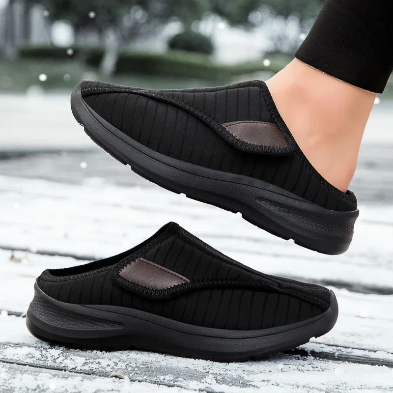 XIHAHA Women Winter Slippers Warm Plush Wide Feet Swollen Indoor Home Slippers Ladies Thumb Eversion Adjusting Diabetic Shoes