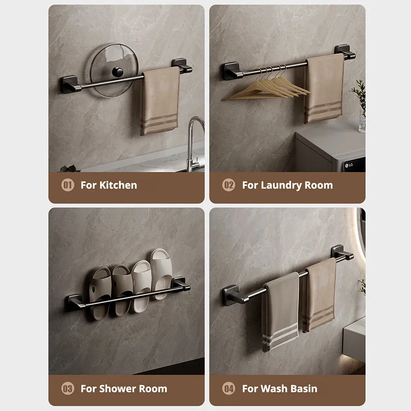 حامل أرفف منشفة الحمام ذاتي اللصق بدون حفر خزانة المطبخ رف قماش الأطباق قضيب شماعة منشفة اليد من الألومنيوم الأسود