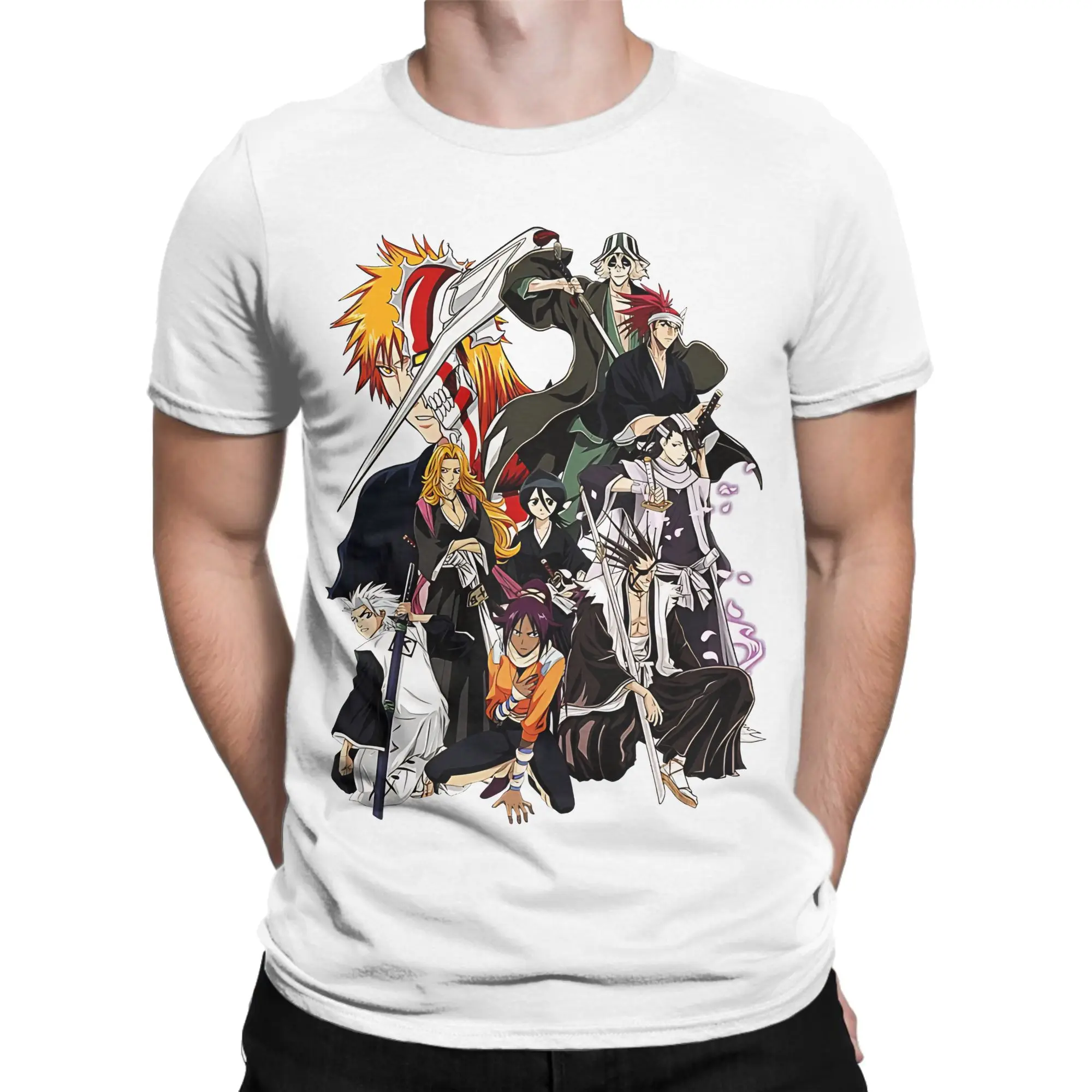 Leisure Bleachs Anime Manga T-Shirt Men Round Collar Pure Cotton T Shirts  Short Sleeve Tees Party Clothes
